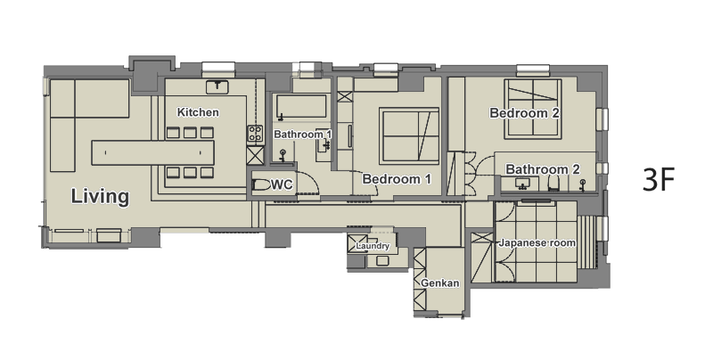 A drawn layout of loft 5 in Niseko Japan