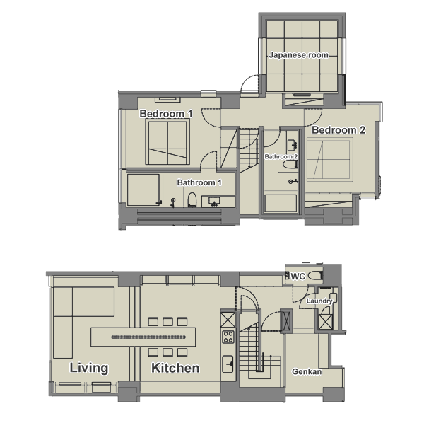 A drawn layout of loft 9 in Niseko Japan